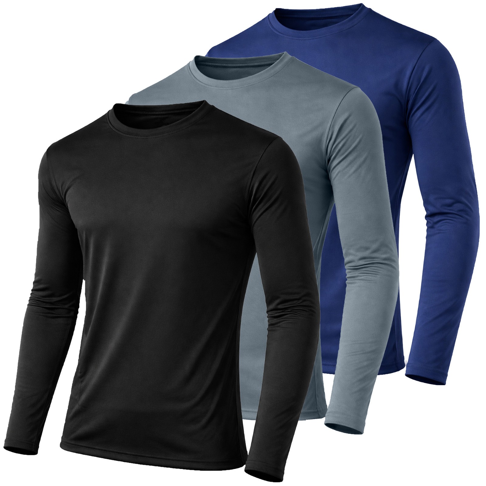 Men’s Moisture Wicking Long Sleeve Performance Crew Neck Tagless Tee-NEW , S-2XL