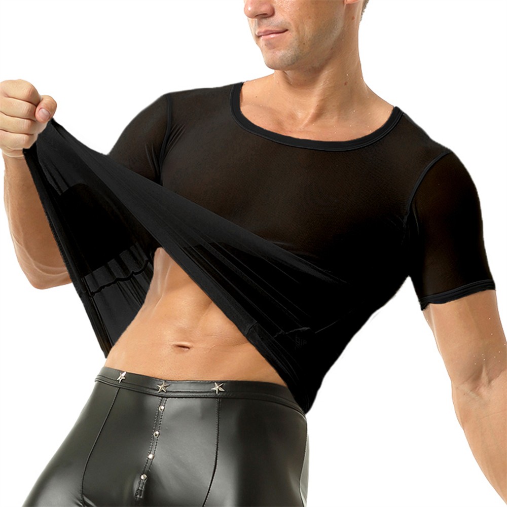 Mens Mesh Sheer See Through Undershirts Sports Casual Sexy T-Shirts Tank Tops