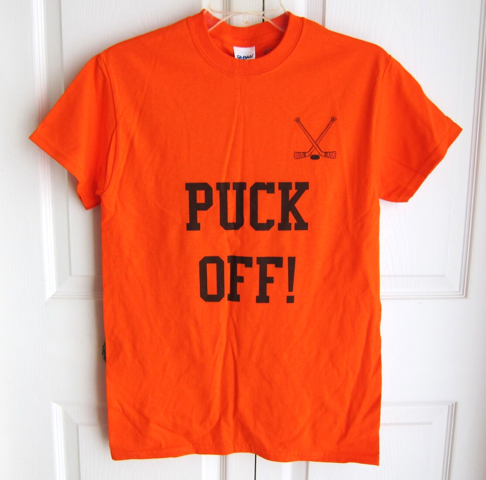 Hockey Juniors Teens PUCK OFF Orange T-Shirt 100% Cotton Size S – NEW