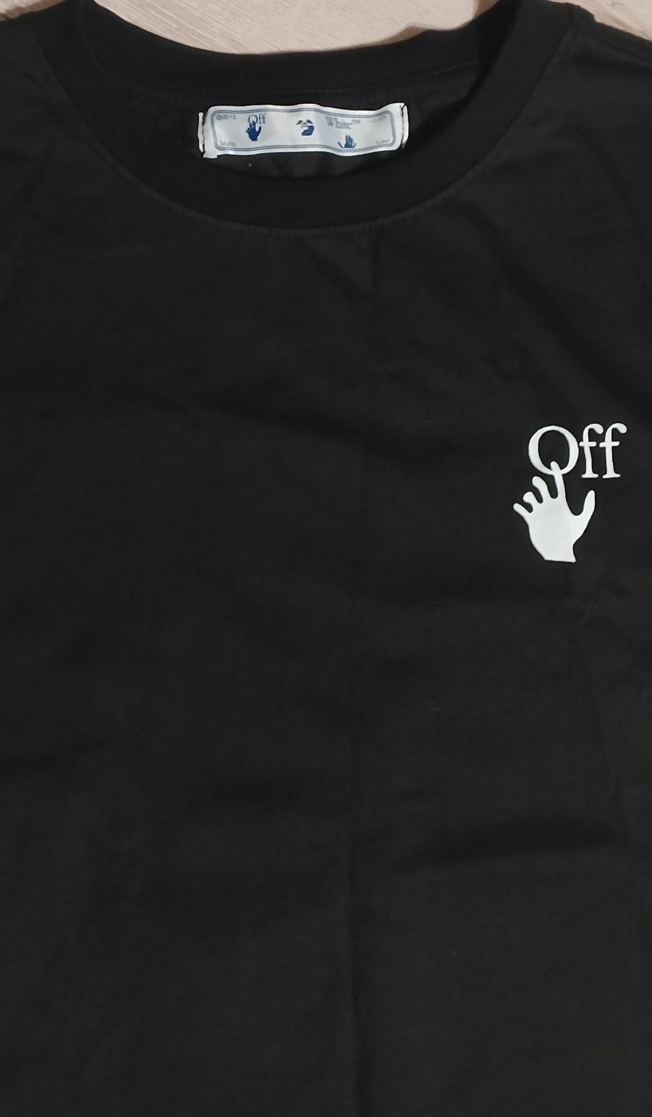 NWT Off-White Black Cotton T-Shirt Hand Logo Graphic Short Sleeve Mens Size [Siz