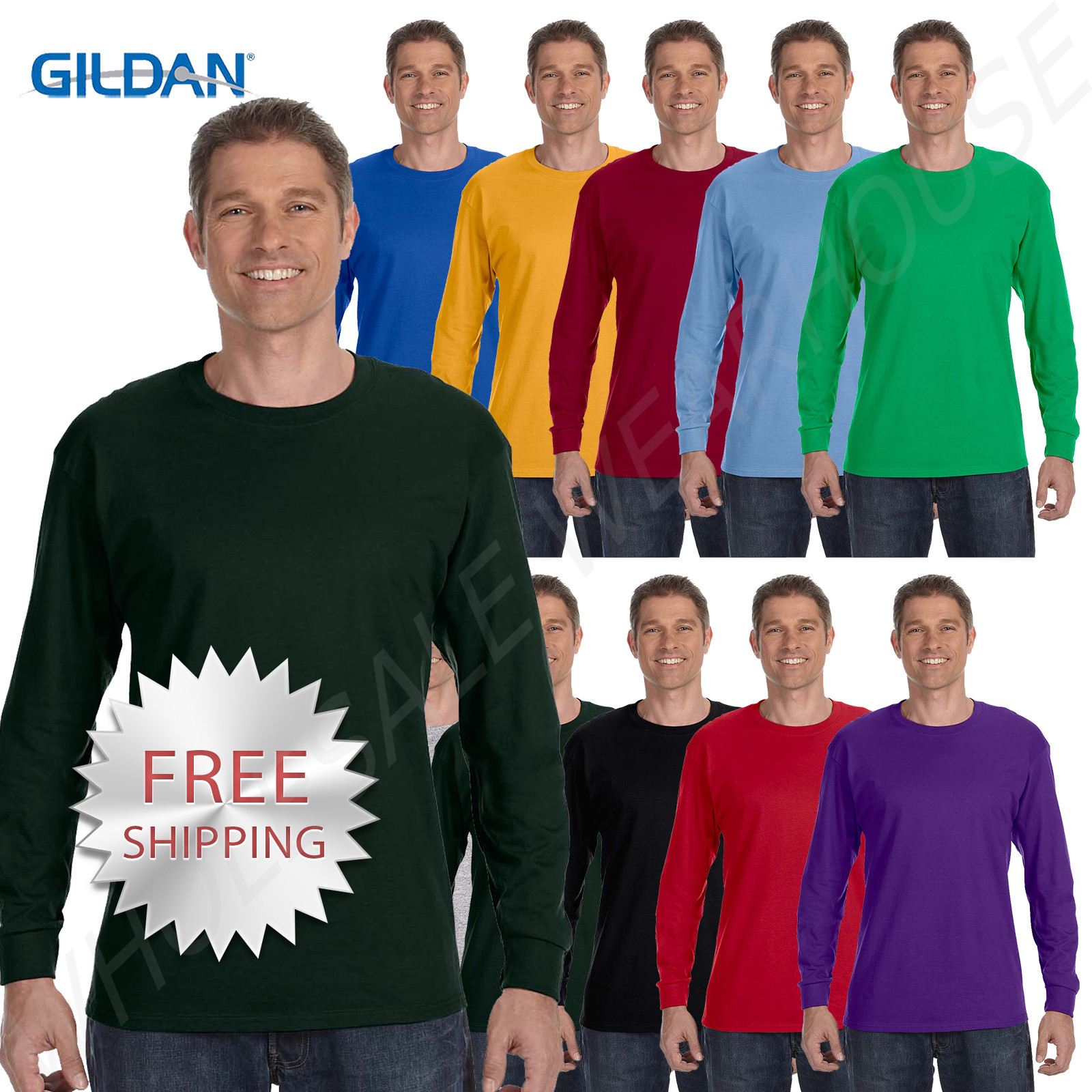 Gildan Mens T-Shirt Long Sleeve Heavy Cotton 5.3 oz S-XL R-G540 5400