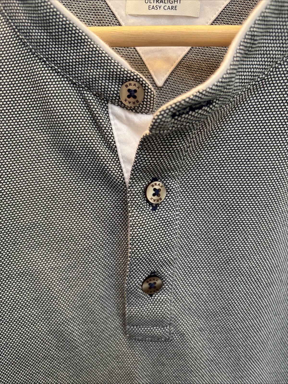 Brax Men’s Feel Good Henley Long Sleeves XL Ultralight, Easy Care, Gray/Blue