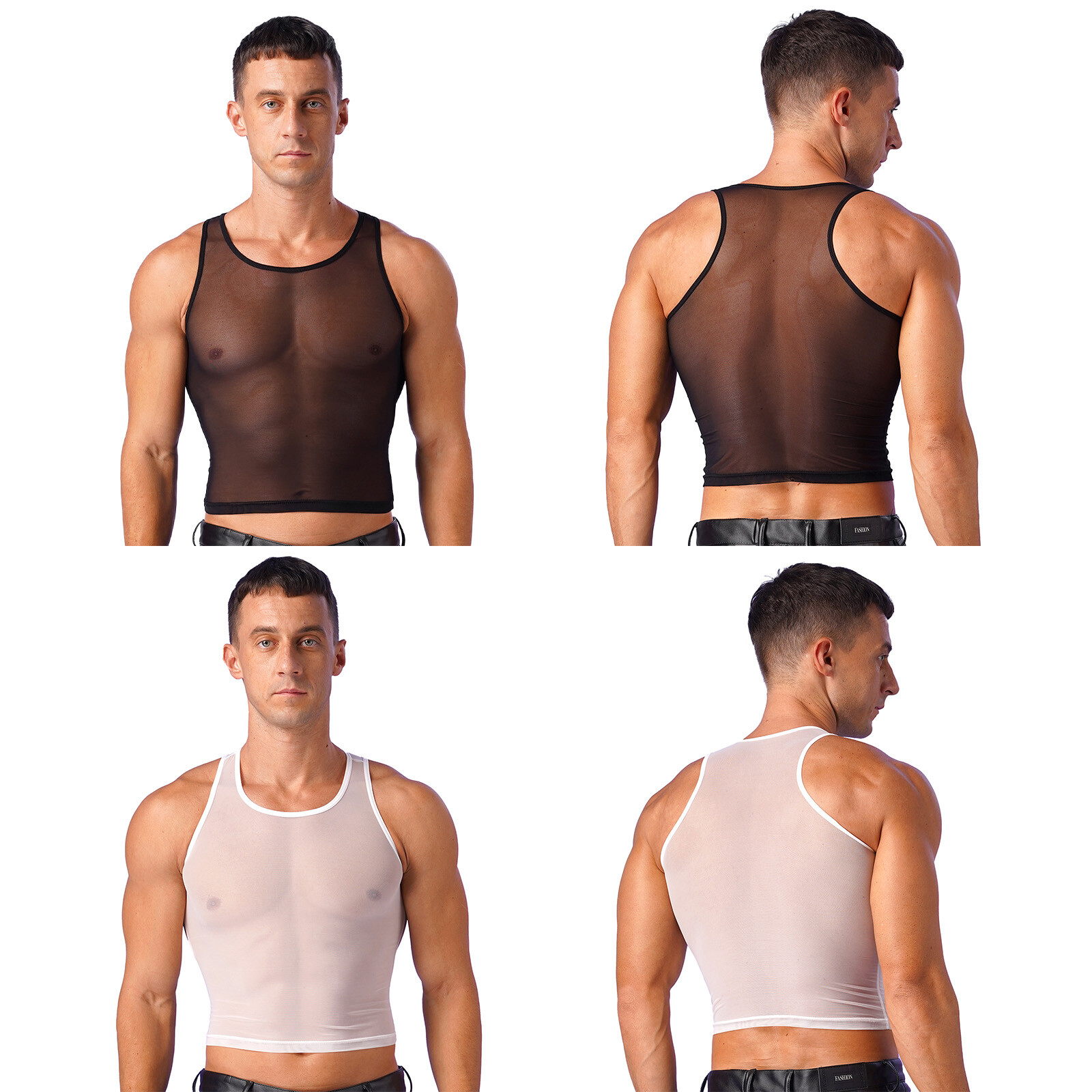 US Men Tank Tops Workout Crop Top See-Through T-shirt Muscle Blouse Mesh Vests