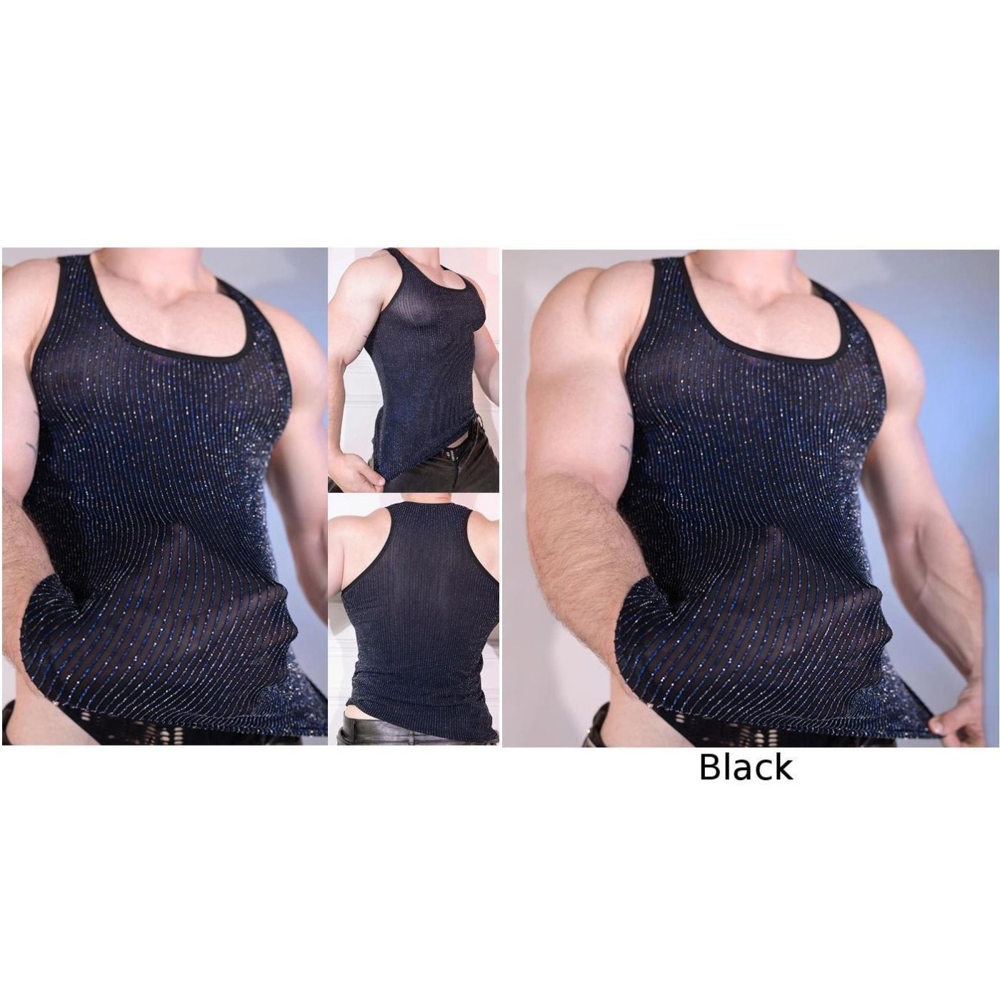 Streetwear Mesh Tank Top U Neck Shirt Stretchy Fit 80% Nylon 20% Spandex