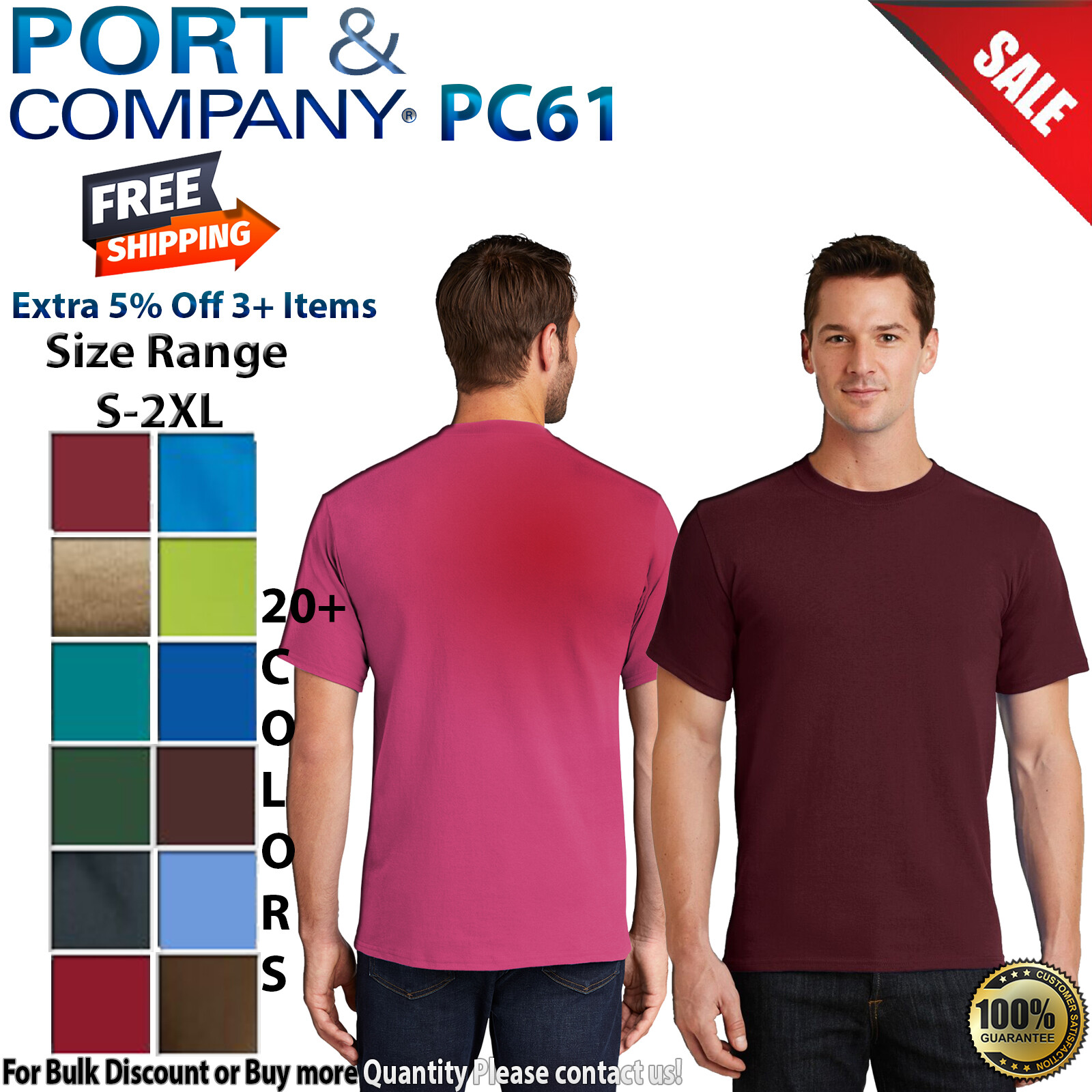 Port & Company PC61 Mens Short Sleeve Essential Crew Neck Stylish T-Shirt