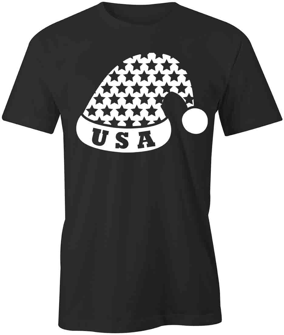 USA CHRISTMAS HAT TShirt Tee Short-Sleeved Cotton HOLIDAY CLOTHING S1BSA315