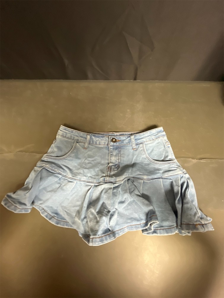 Tanming Women’s Pleated Jean Skirt Casual A-Line Ruffle Y2K Mini Denim Skirt
