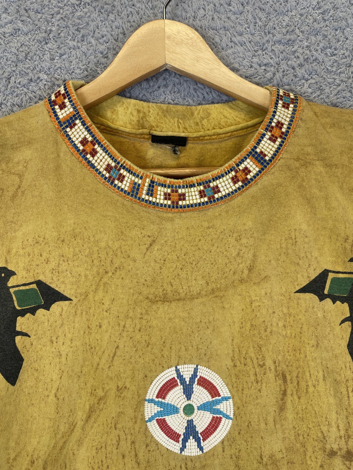 Vintage Factory Artwear Beaded Aztec Native American Totem Shirt Size Large
