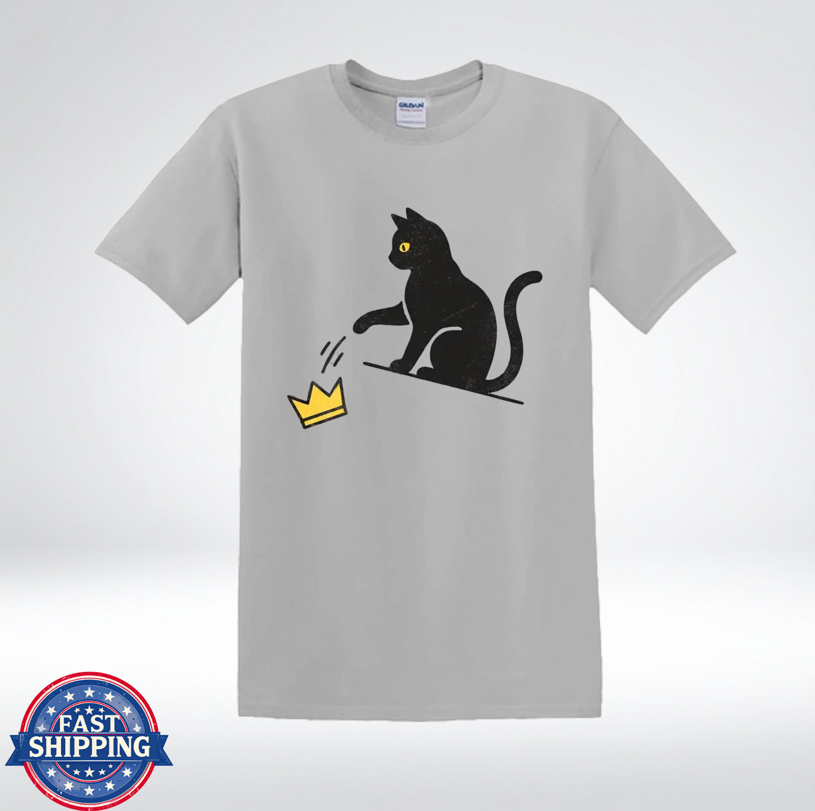 Funny Cat Knocking Crown Anti King Humor Minimalist Graphic T-Shirt