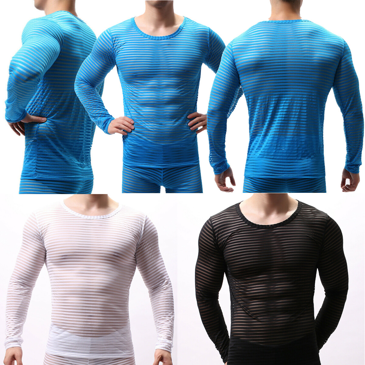 Men See Through Tank Top Striped Sheer Vest Clubwear Muscle T-Shirt Undershirts