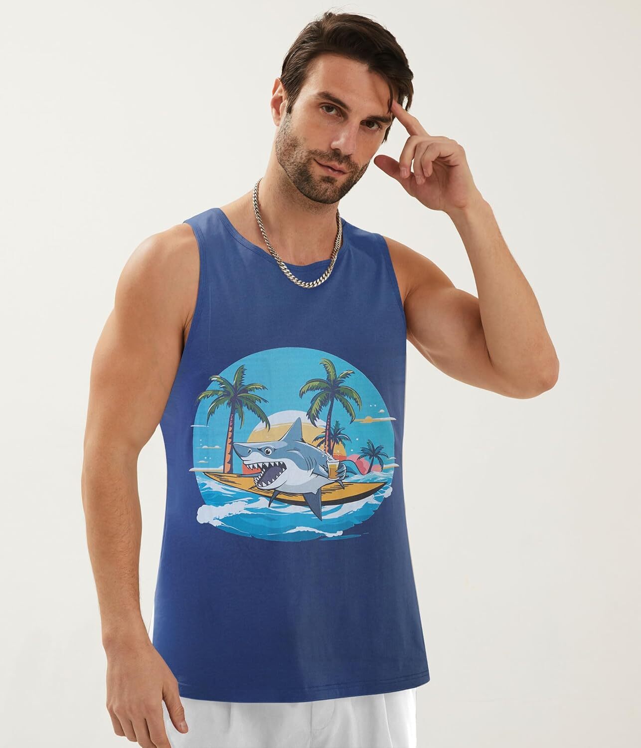 Mens Cotton Tank Tops Funny Graphic Beach Summer Sleeveless Muscle Tank Top