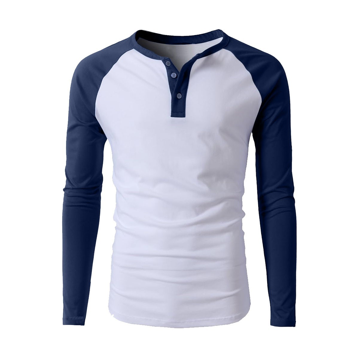 Mens Casual Long Sleeve T-shirt Henley Grandad V Neck Button Solid Tee Shirt Top