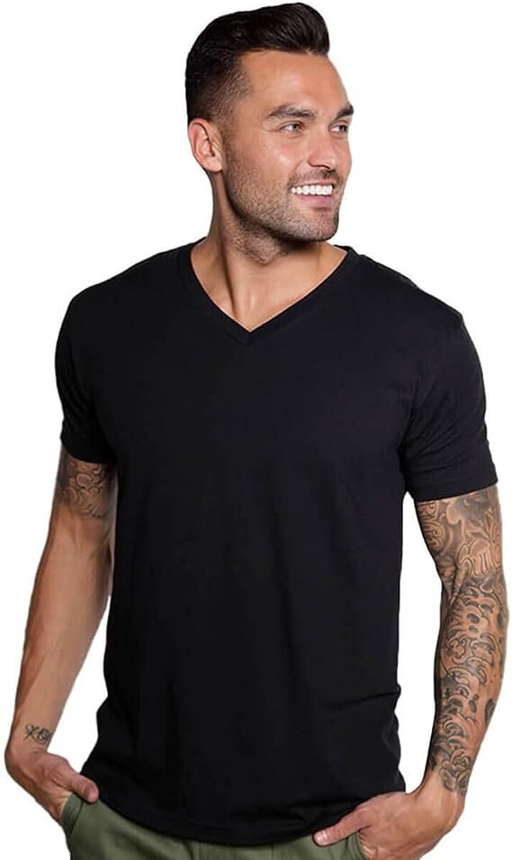 3-Pack Men’s Black/White 100% Cotton V-Neck T-Shirts “Tag less ~Undershirt”