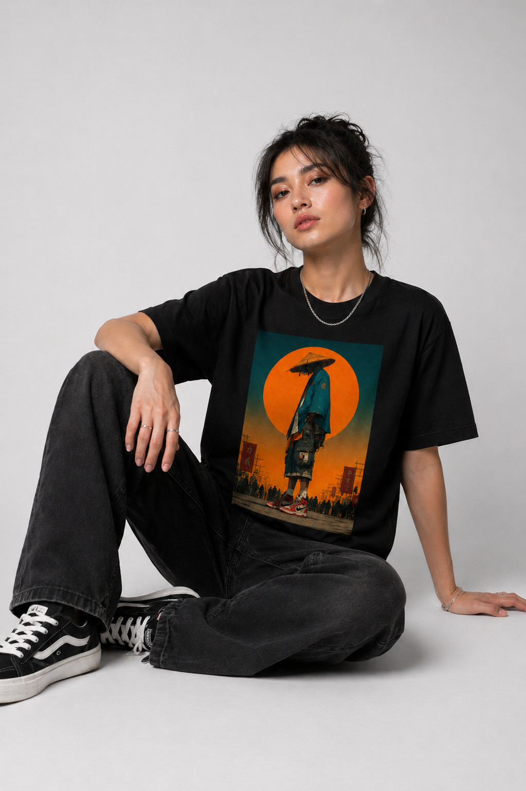 Unisex Graphic Black T-Shirt Cyberpunk Streetwear Loose Fit Japanese Anime Tee