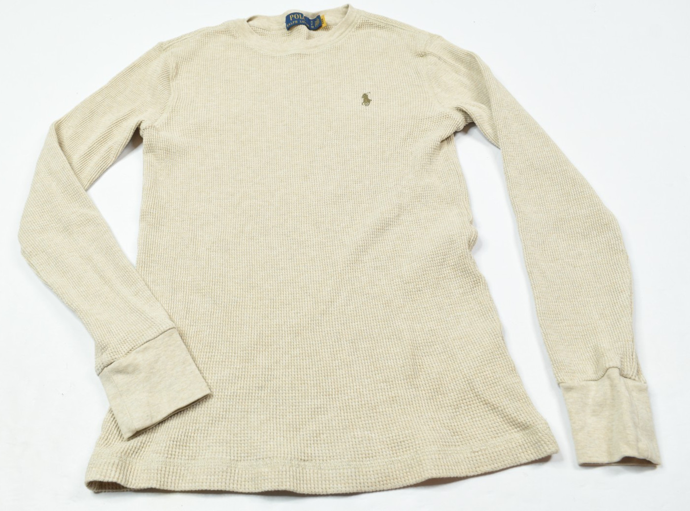 Polo Ralph Lauren Waffle-Knit Thermal Shirt Mens Small Beige Long Sleeve Slim