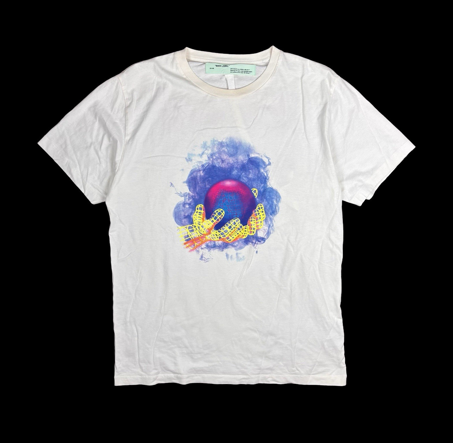 Off-White Virgil Abloh Mens World Hands White Double-Sided Graphic T-Shirt L/XL