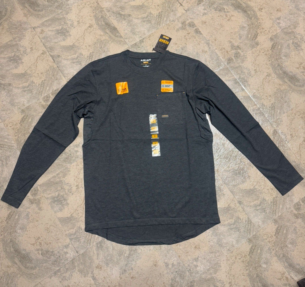 Ariat Rebar T-Shirt Mens Gray Long Sleeve Graphic Workwear Utra breathable