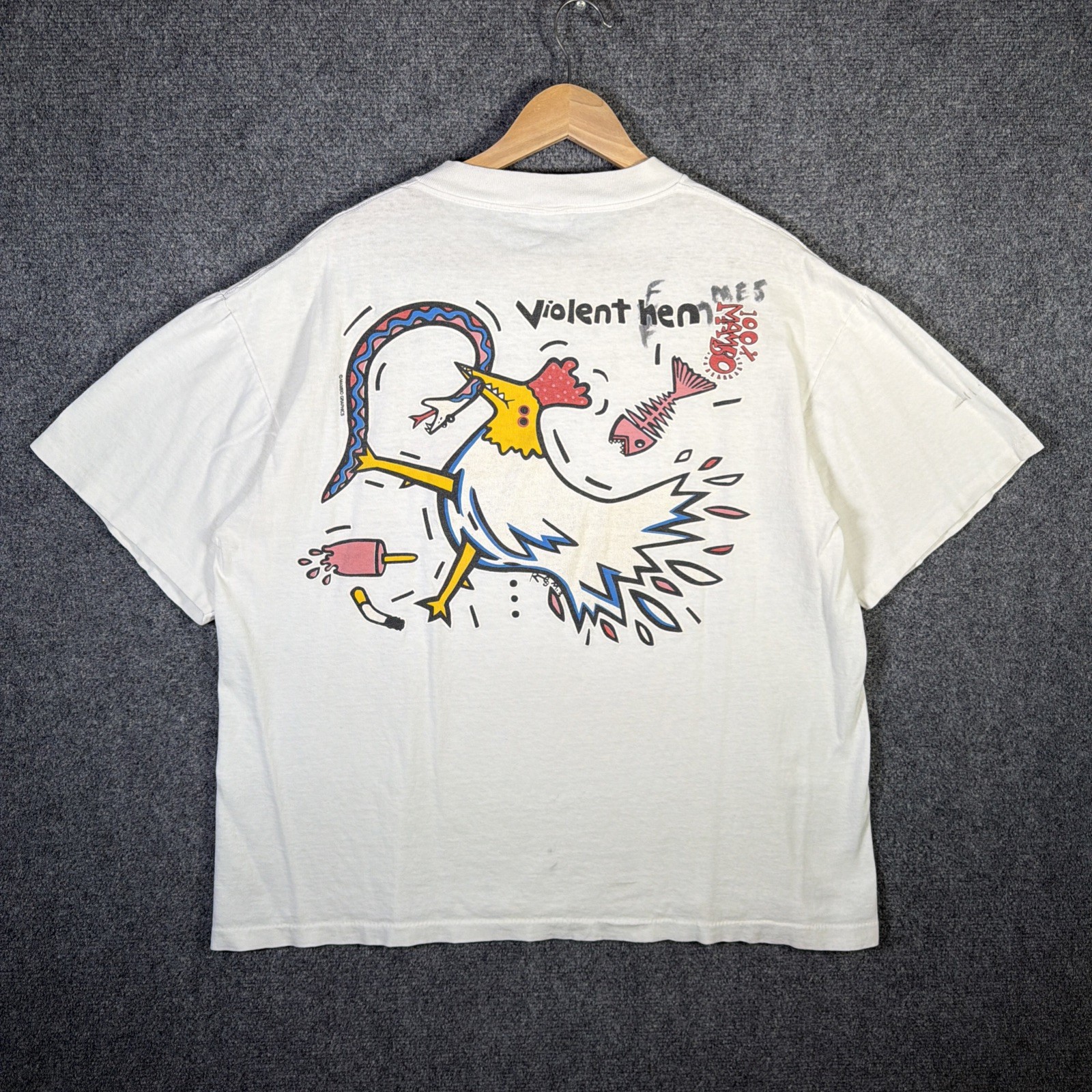 Vintage Mambo Shirt Mens XL White 90s Australia Violent Hens Band Tee Parody