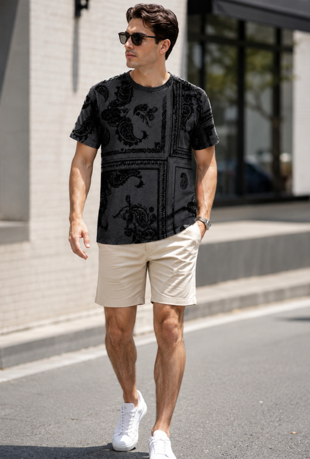 GUESS Men’s Size M Black Paisley Flocked T-Shirt Velvet Short Sleeve NWT