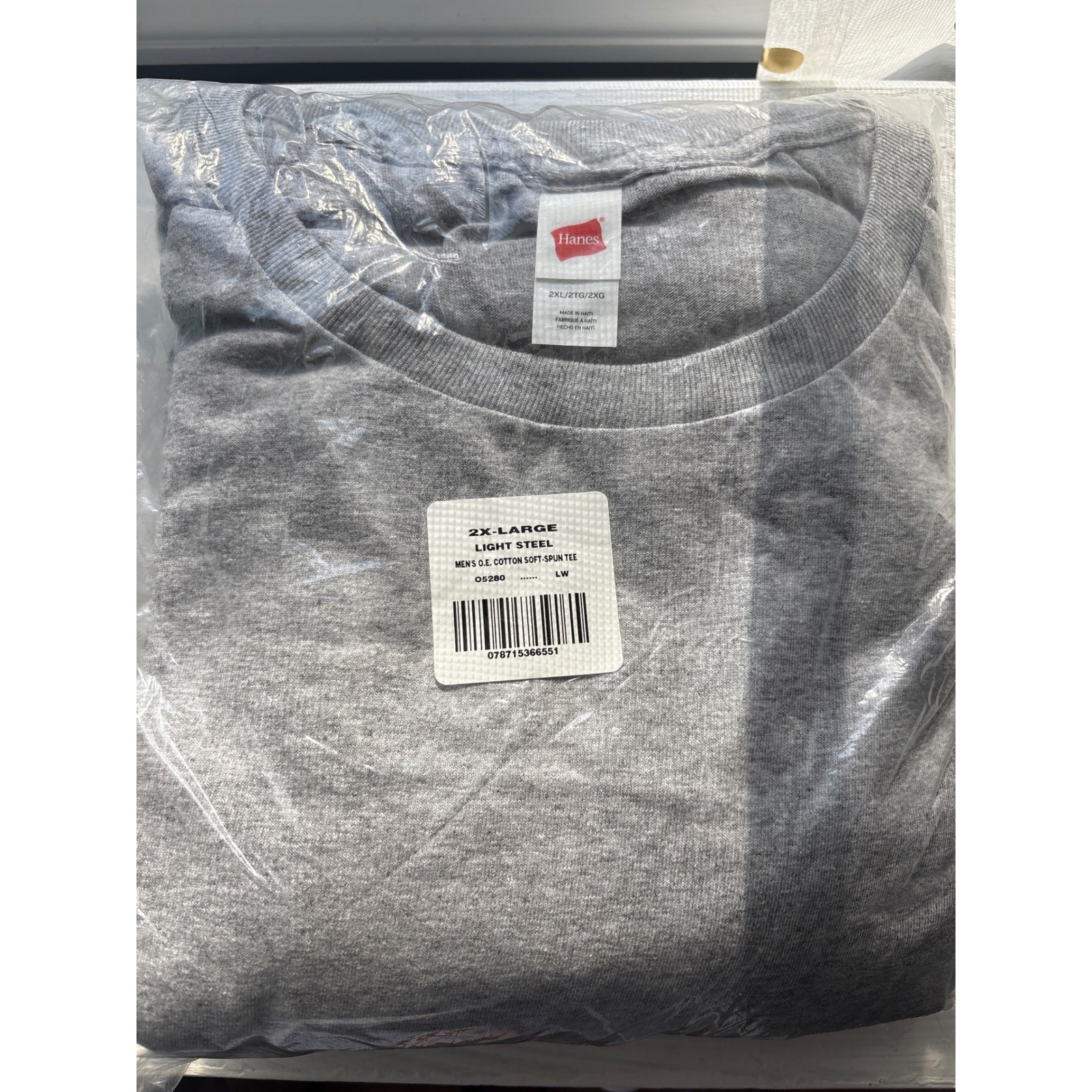 Hanes Mens Light Steel Cotton Soft-Spun T-Shirt 2XL Gray Crew Neck O5280 NIP