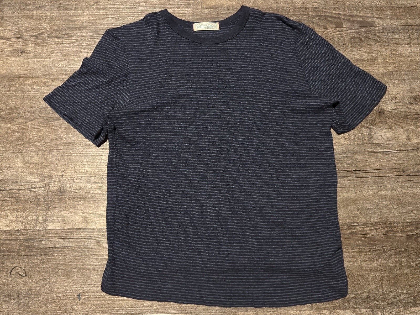 Faherty Men’s T-shirt L Blue Chambray Tees Short Sleeve Crew Cotton Striped