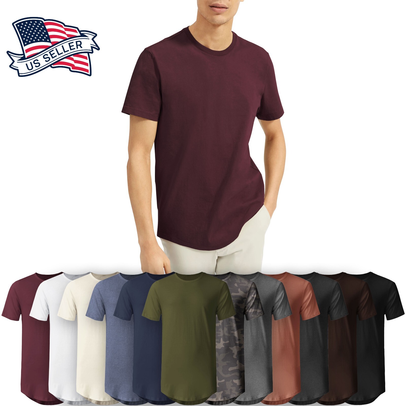 Men Hipster T shirts Extended Tee Longline Elongated Fashion Casual Hip Hop