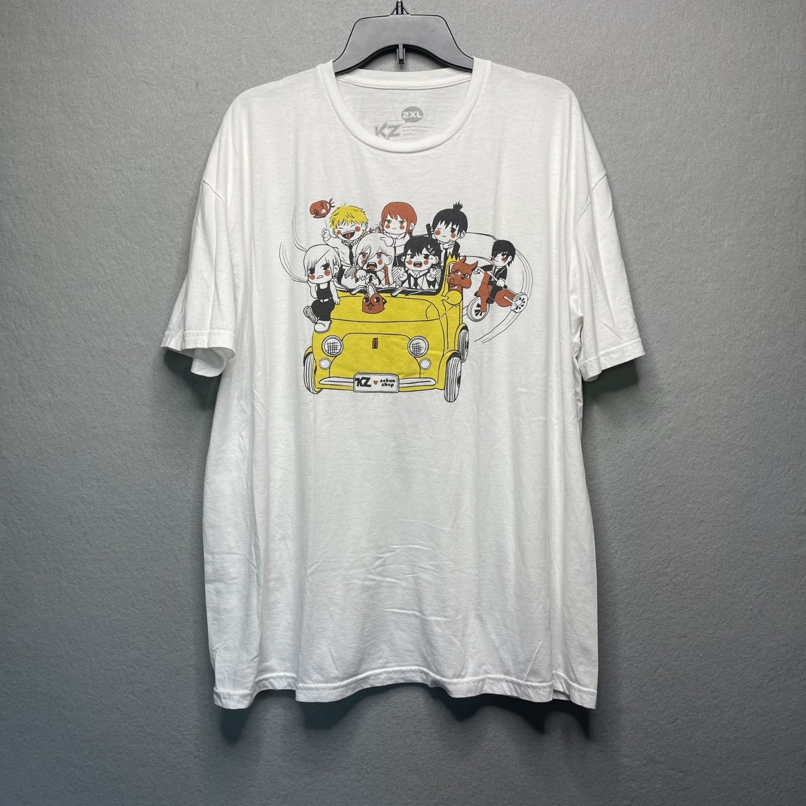 KZ Urban Shop Chainsaw Man Chibi Graphic White T-Shirt 2XL Machine Washable Anim