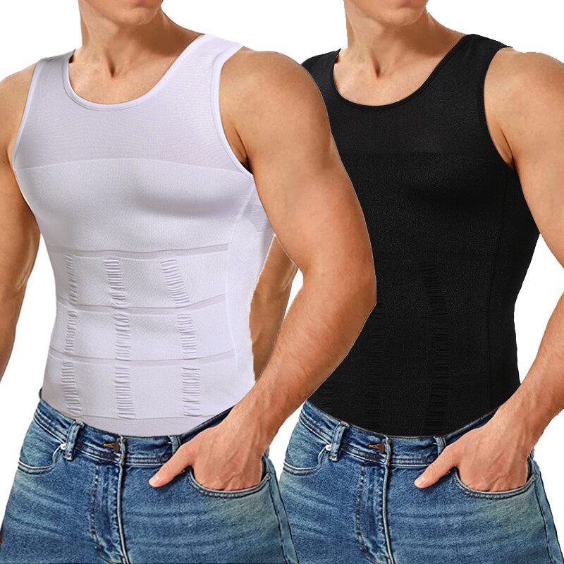 Mens Compression Shirts Slimming Body Shaper Vest Tight Tank Top Tummy Control