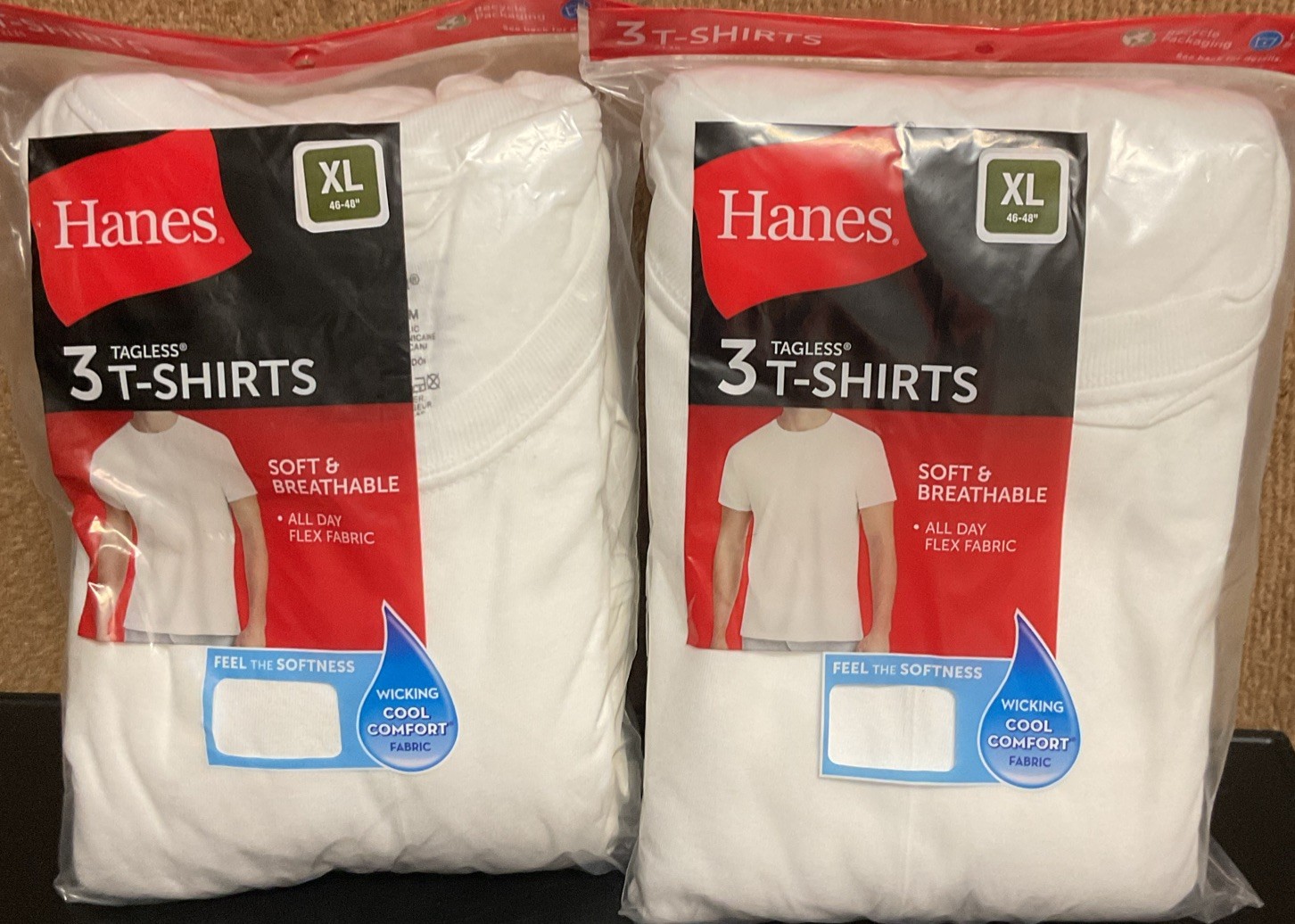 Lot Of 2 Hanes White Tagless Crew Undershirts Tshirts Mens XL White 3 Pack NWT