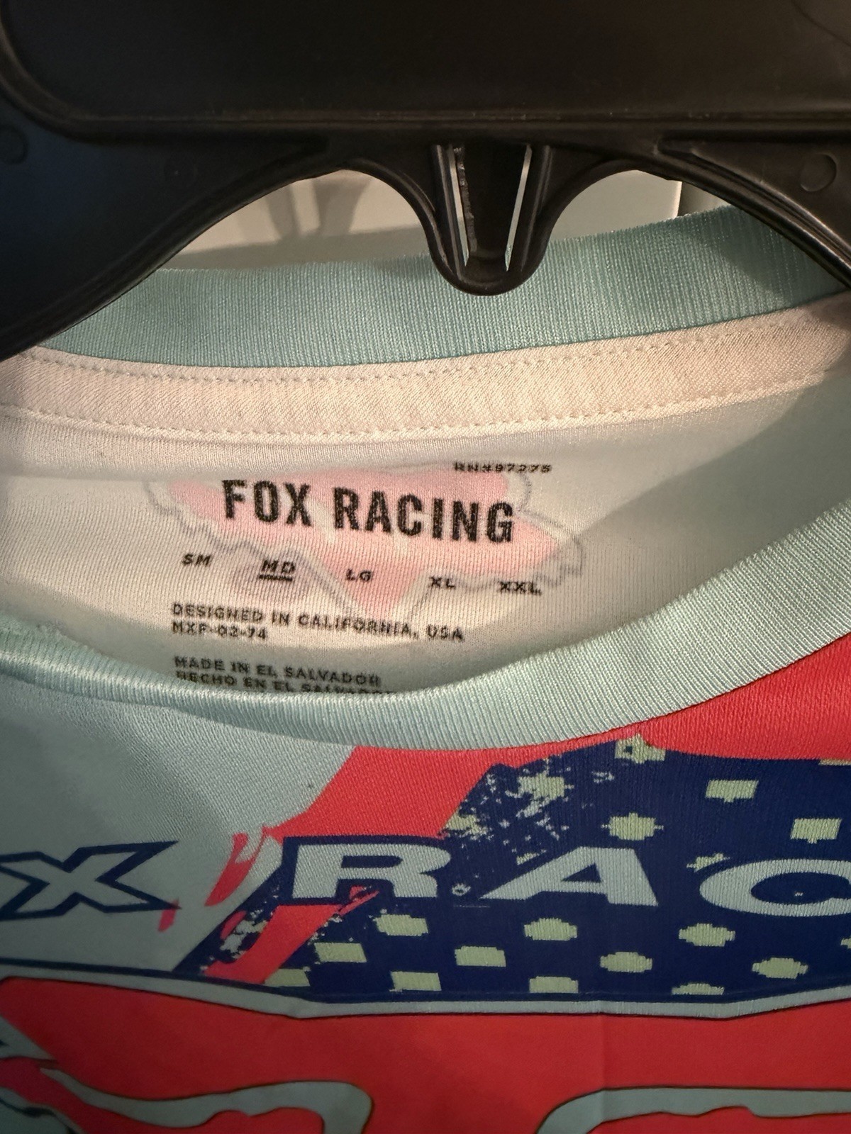Fox Racing Motocross Graphic Long Sleeve Tee Shirt Size Medium Light Blue Multi