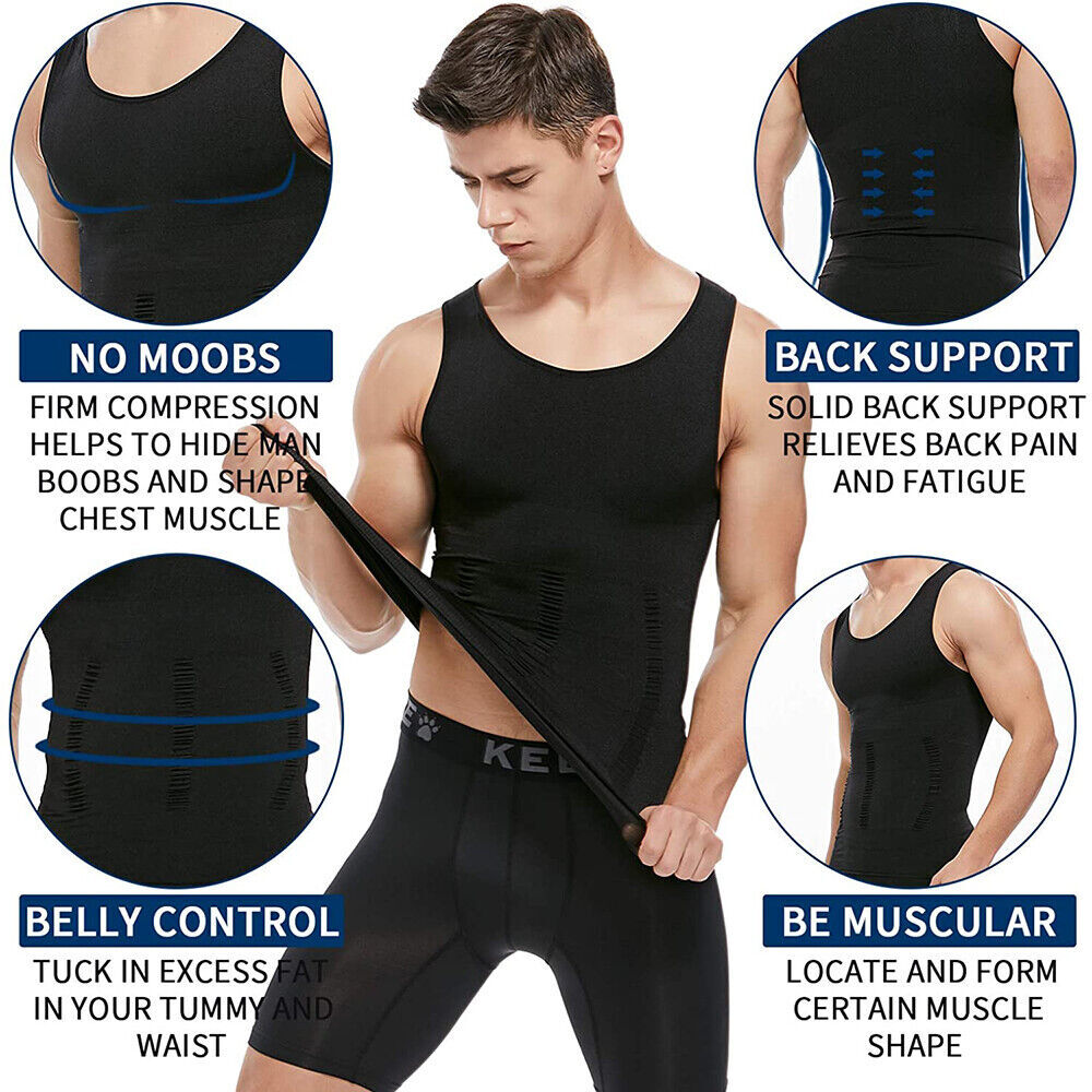 Gynecomastia Moobs Compression Vest Shirts Men Tank Top Slimming Body Shaper US