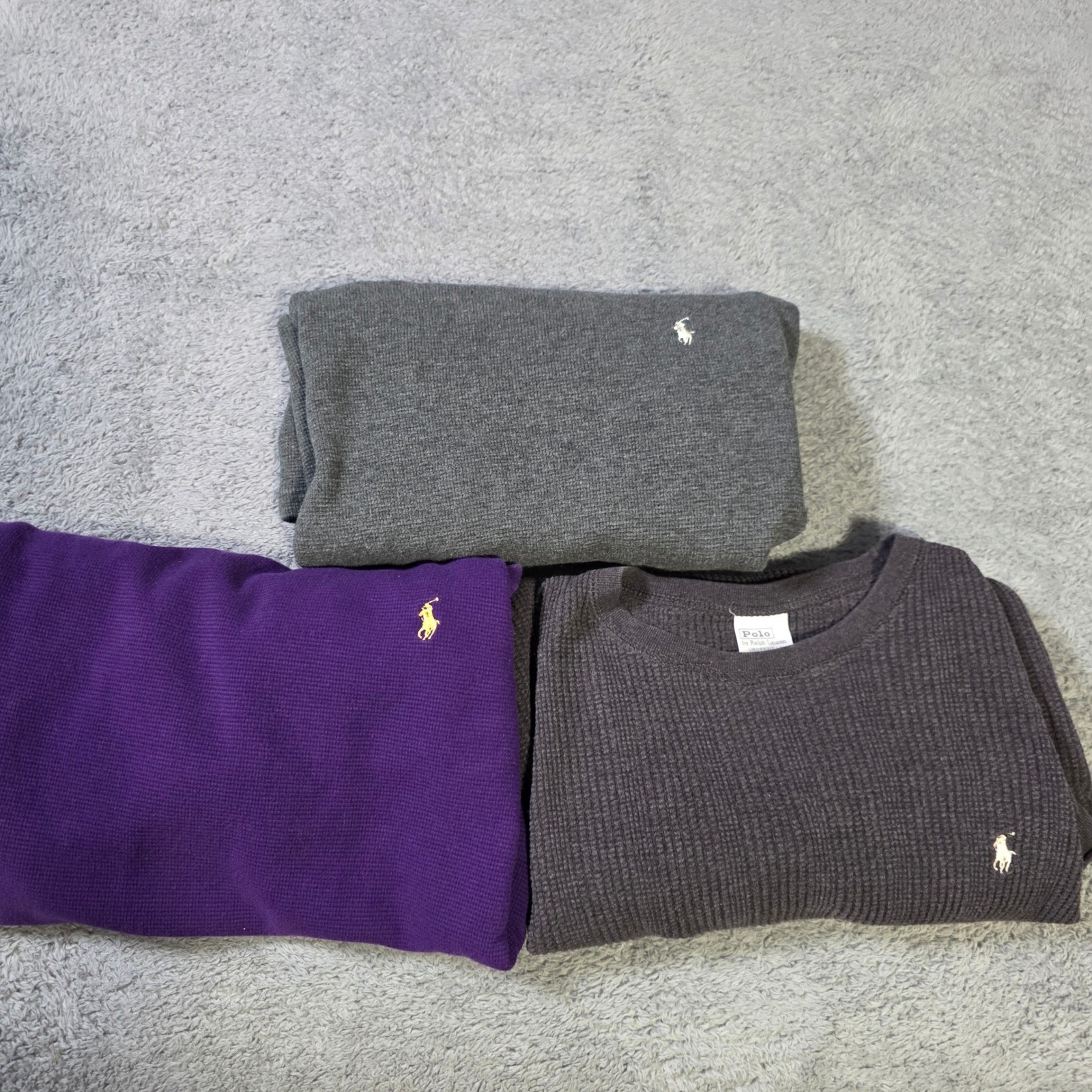 Polo Ralph Lauren Mens M/L Thermal Shirt Bundle Purple Gray Charcoal Waffle Knit