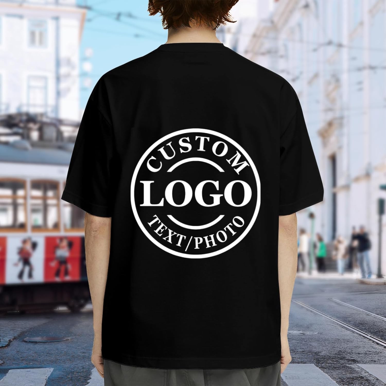 Custom Business Logo T-Shirt Front Back Upload Photo Text Logo 100% Cotton