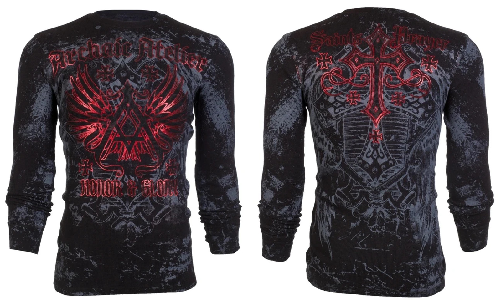 ARCHAIC by AFFLICTION Men’s Long Sleeve THERMAL Shirt ACHILLES Biker Black $58