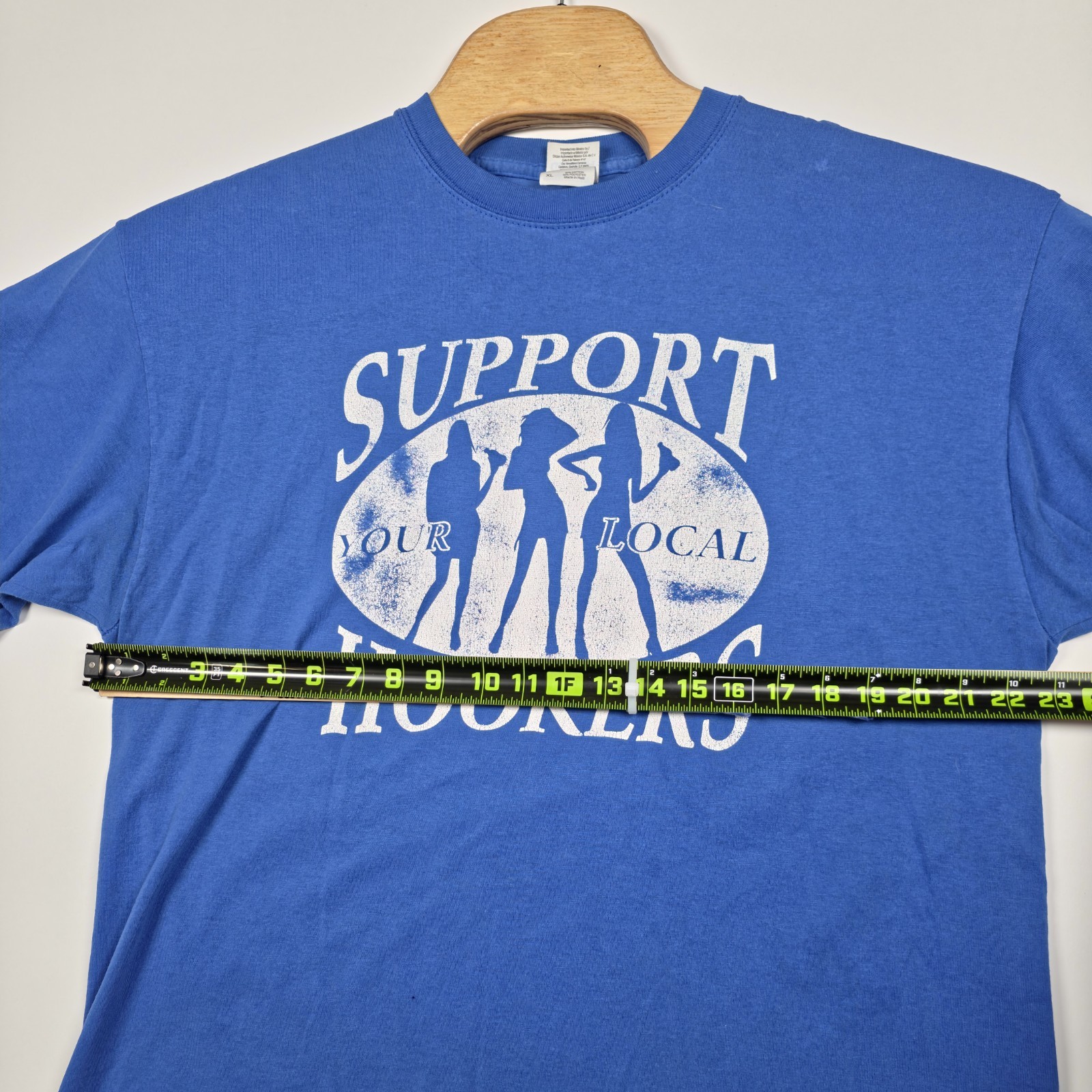 Funny Shirt Mens XL Support Your Local Hookers Graphic Tee Blue Gildan Humor VTG