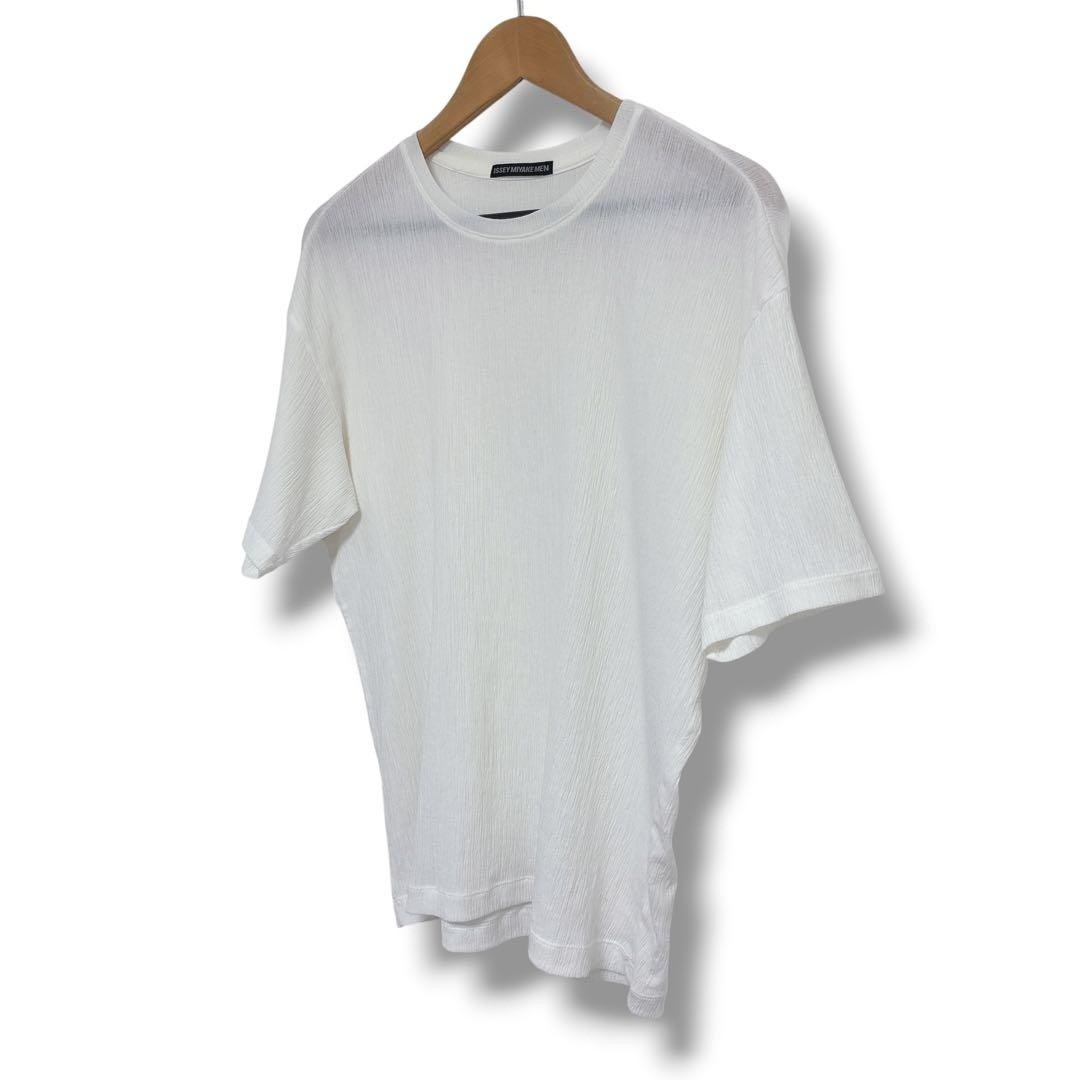 ISSEY MIYAKE Pleated Short Sleeve T-Shirt White Poly Cotton L Japan F/S