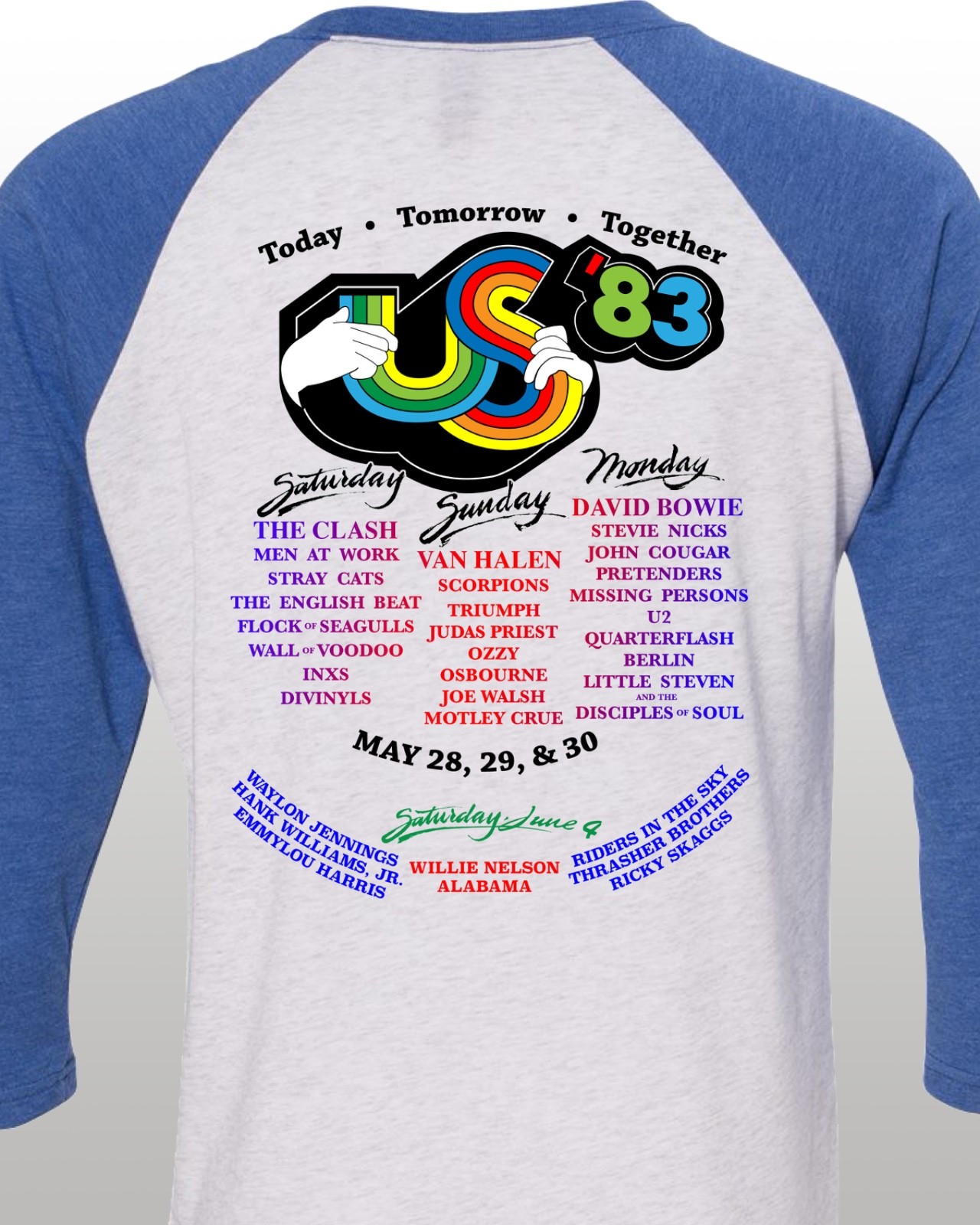 US Festival 1983 Vintage Rock n Roll Tour Jersey FREE S&H Clash Bowie Ozzy