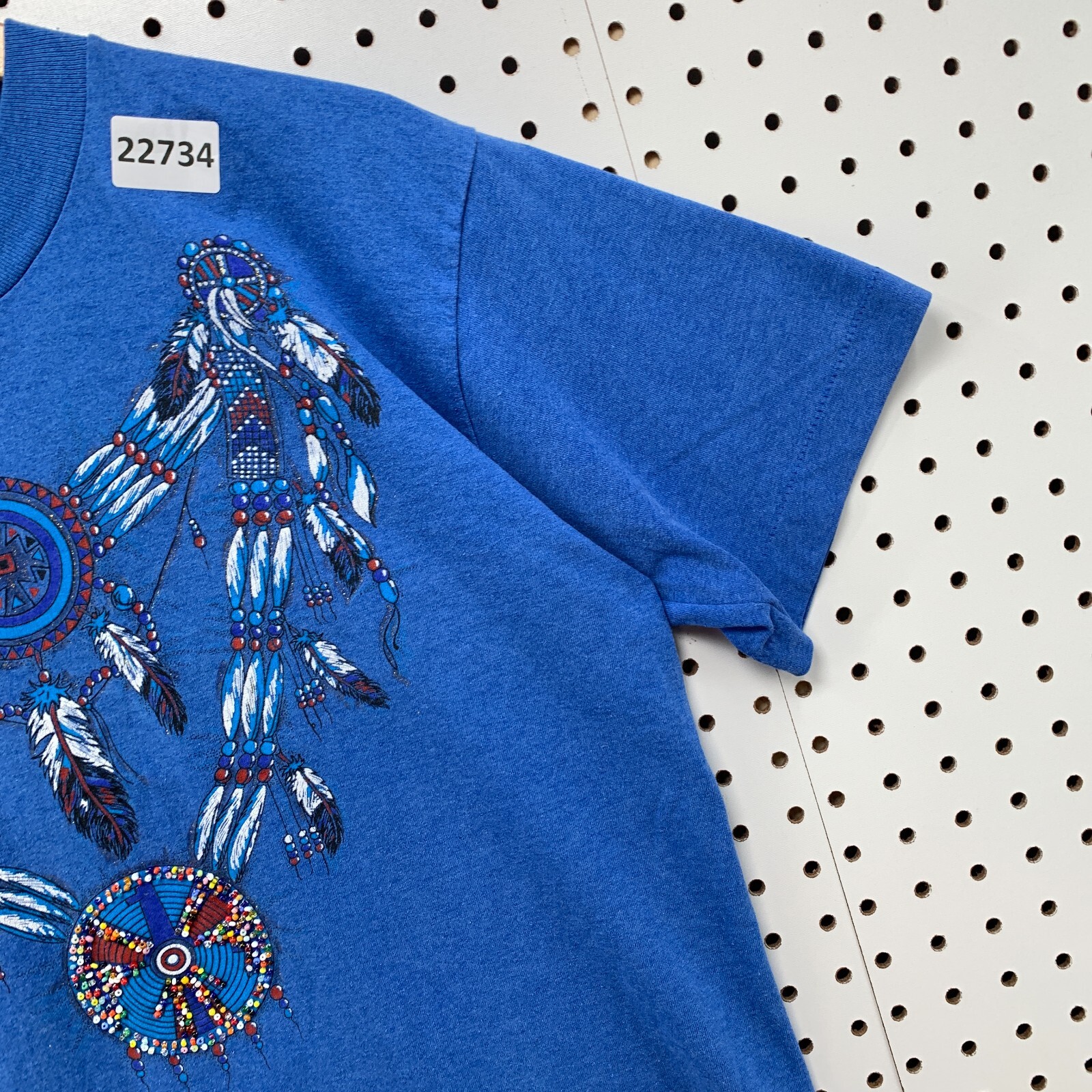 Vintage 90s Indian Dream Catcher Shirt Blue Men Medium Beaded 19×27