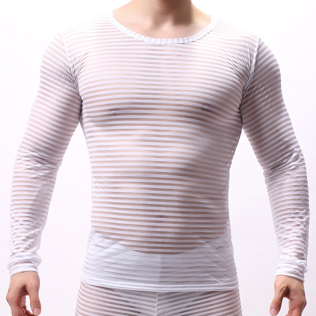 Men See Through Tank Top Striped Sheer Vest Clubwear Muscle T-Shirt Undershirts