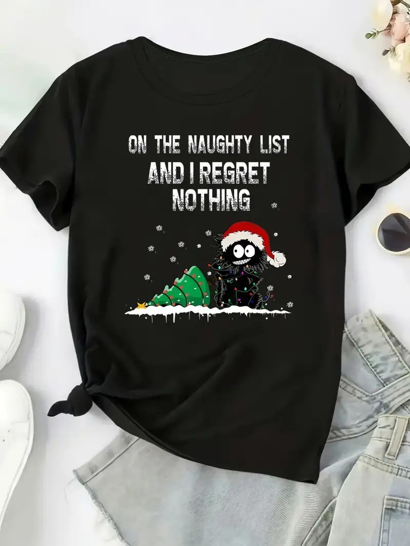 Naughty List Santa & Design, Top for Holiday Parties & Casual Attire