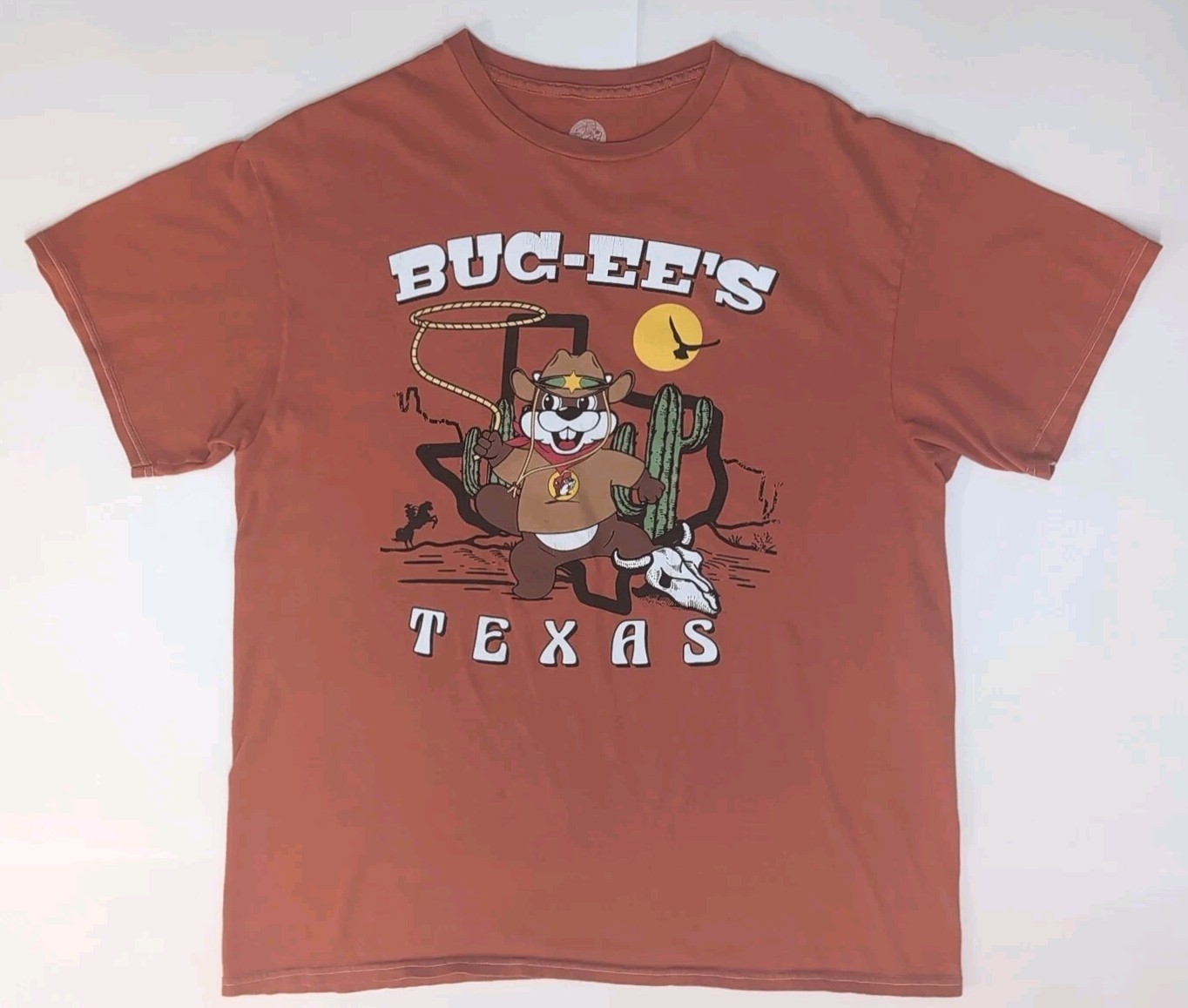 Buc-ees Texas T-shirt Sheriff Beaver Burnt Orange Lasso Western Shirt Size Large