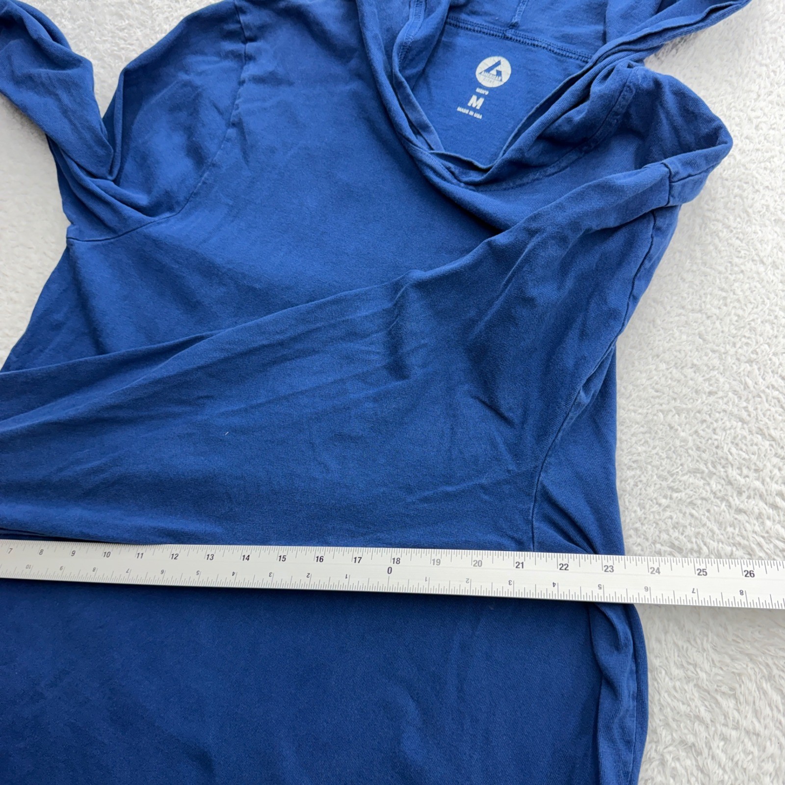 American Giant Mens Blue Long Sleeve Hooded T-Shirt Pullover Size M Made in USA