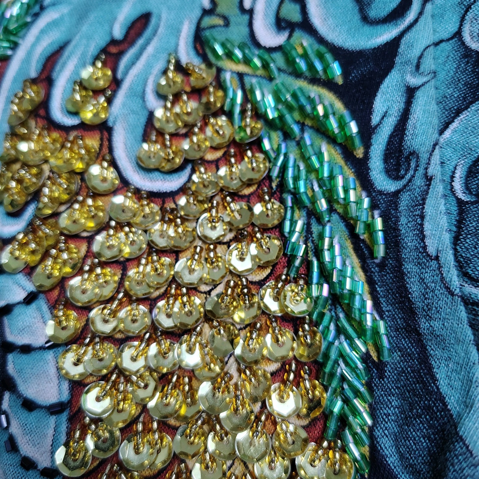 TARMAFIA Year of the Dragon Handmade Sequin & Beaded Mens L Shirt Power Fortune