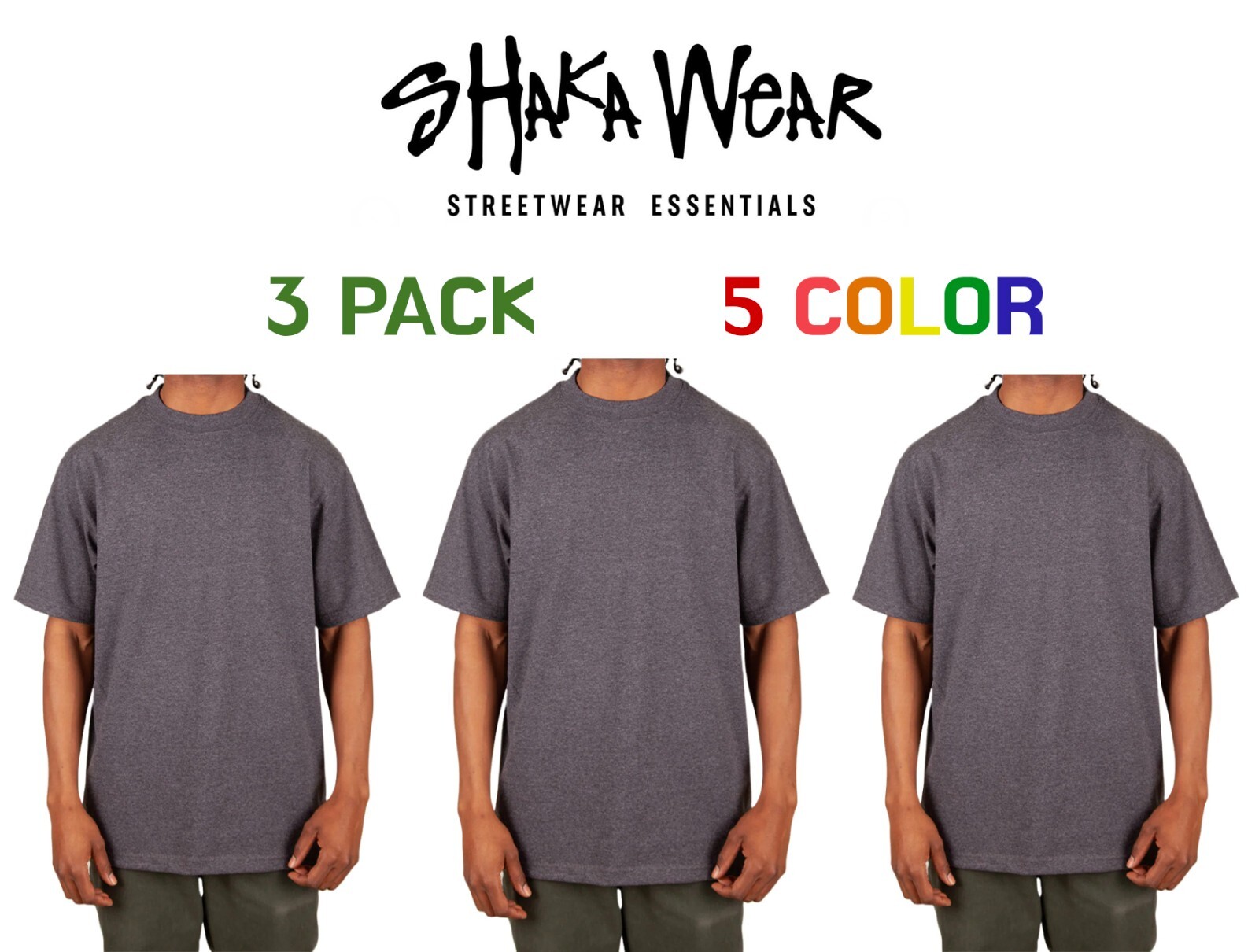 3 pack Shaka Wear Max Heavyweight Cotton Crew Neck Short Sleeve Big Tall T-shirt