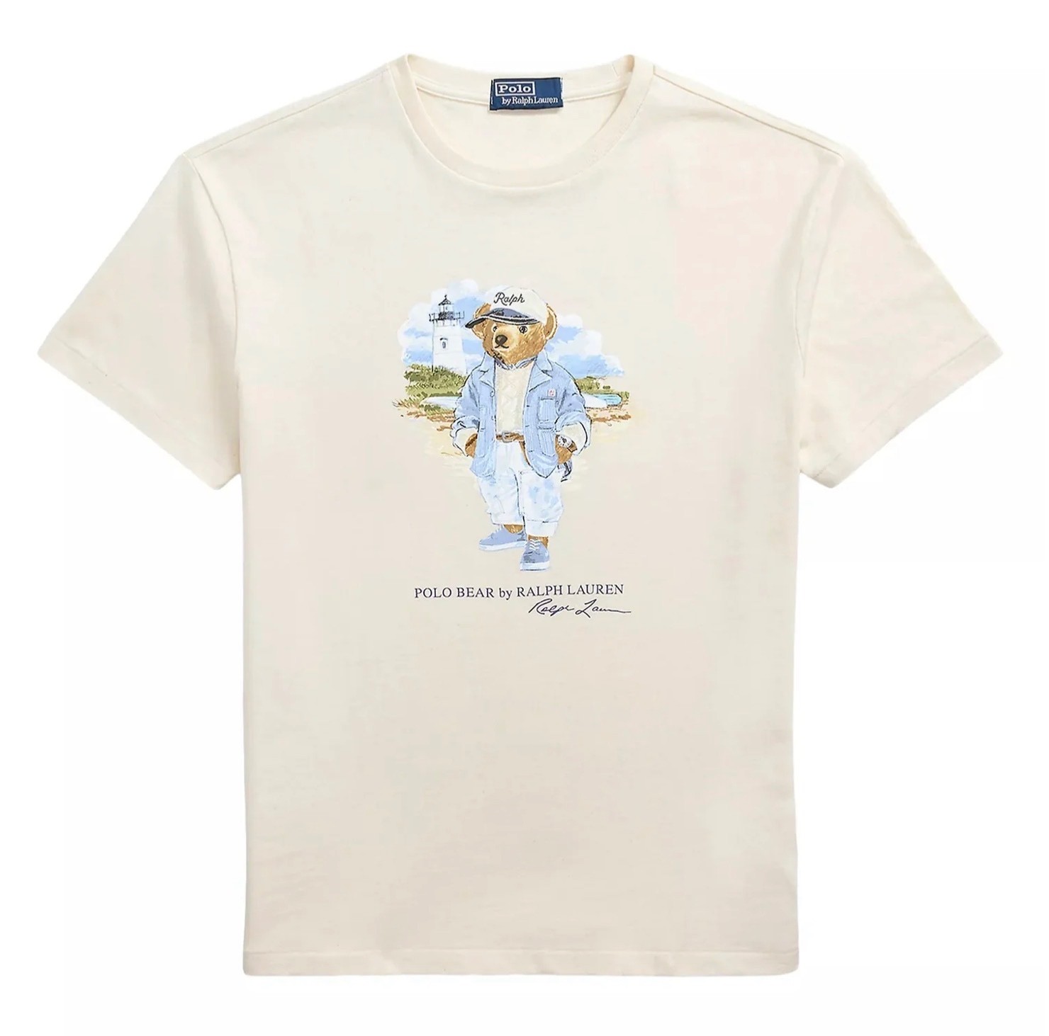 NWT Polo Ralph Lauren Tan LIGHTHOUSE COASTAL BEAR Slim Fit Short Sleeve T Shirt