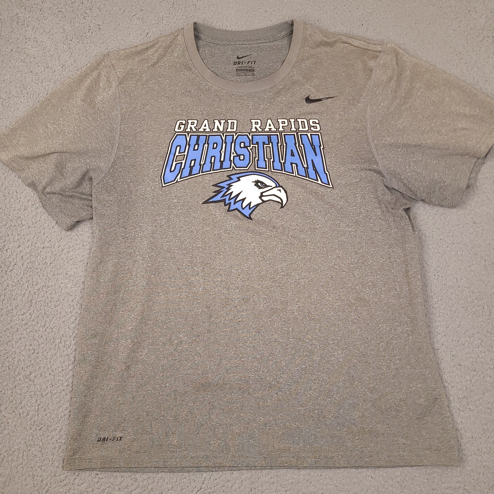 Nike Grand Rapids Christian Eagles T-Shirt Mens Teens XL Gray Dri Fit Sports