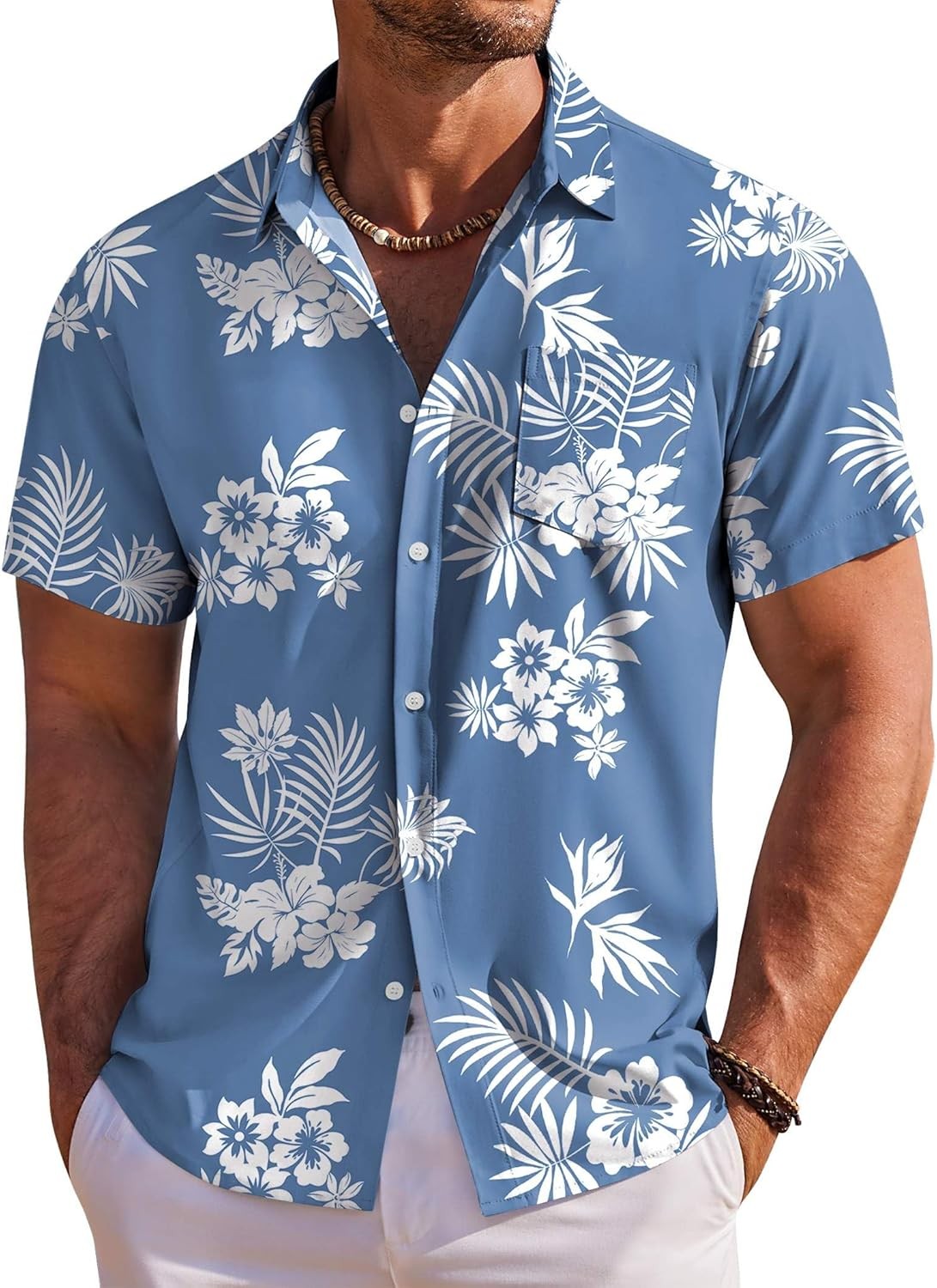 Men’s Hawaiian Shirt Short Sleeve Floral Button Down Tropical Beach Holiday Top