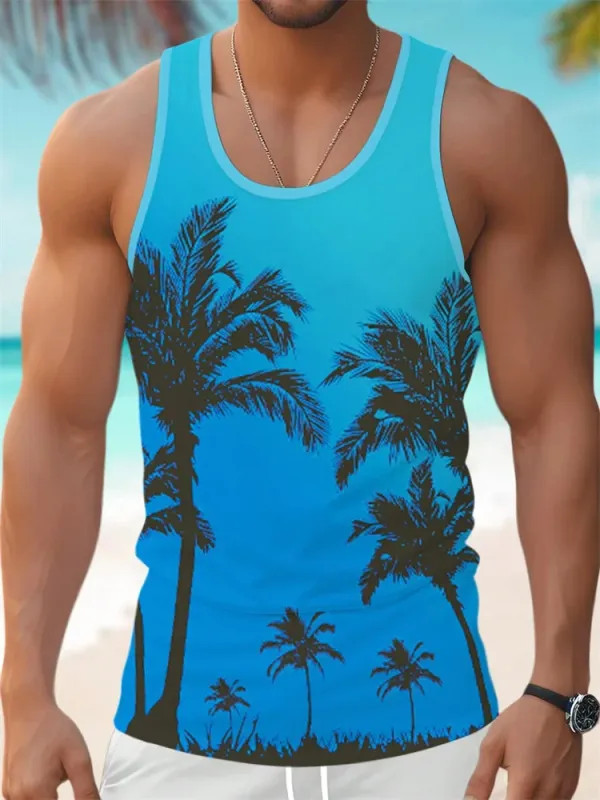Summer Tank Top Men’s Hawaii Beach Casual Clothing Quick Drying Silk Fit.