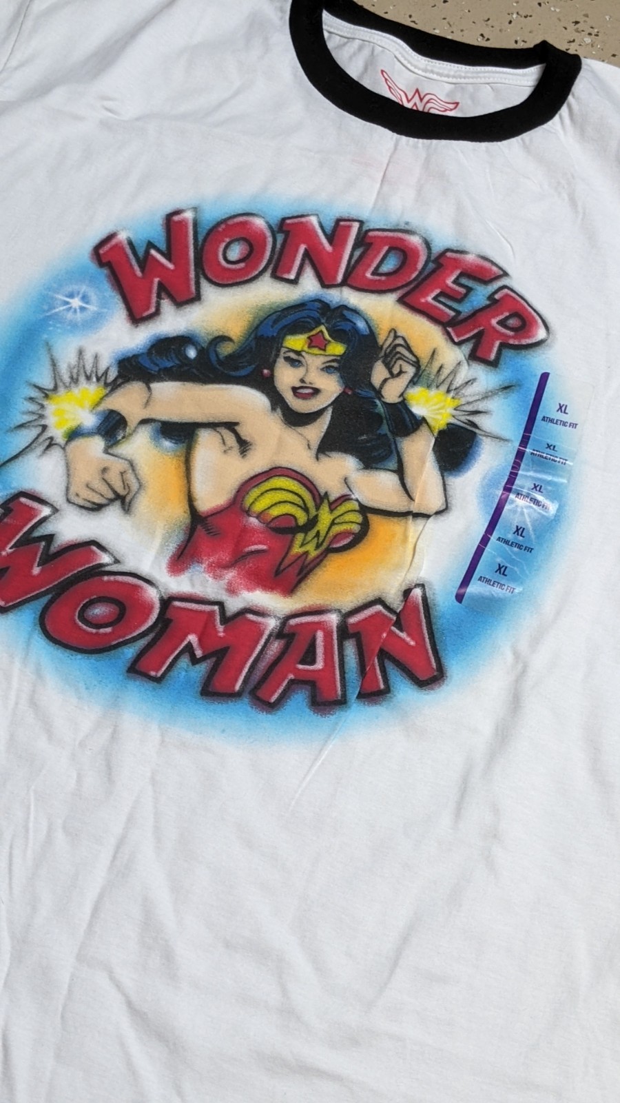 Wonder Woman T-SHIRT RINGER Air Brush Retro NEW NWOT 1970’s style