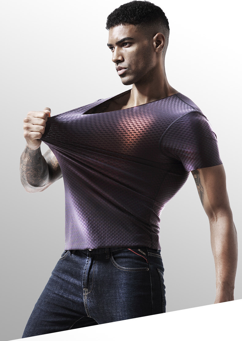 Men’s Undershirts Ice Silk T-Shirt Short Sleeve Seamless V-Neck Short Shirt